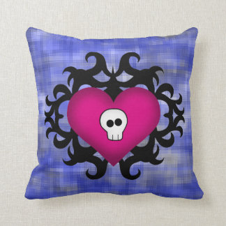 Super cute gothic damask skull heart fuschia blue throw pillows