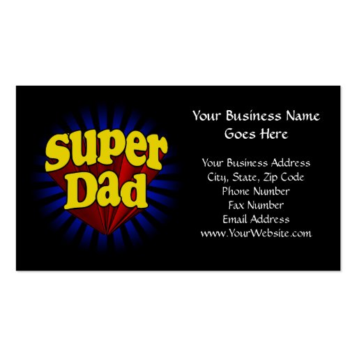 Super Dad, Fresh Red/Yellow/Blue Fathers Day Business Cards (front side)