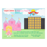 Super Hero and Princess Twins Joint Birthday Party Custom Announcements