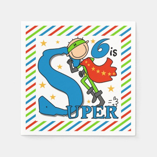 Super Hero Boy 6th Birthday Paper Napkins 