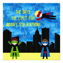 Super Hero Boys Bithday Party Personalized Announcement