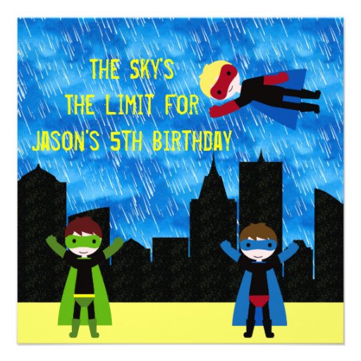 Super Hero Boys Bithday Party Personalized Announcement