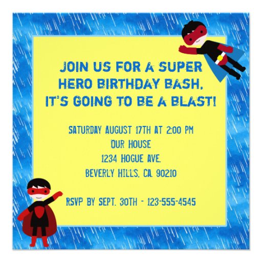 Super Hero Boys Bithday Party Personalized Announcement