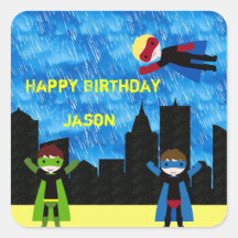 Super Hero Boys Bithday Party Sticker