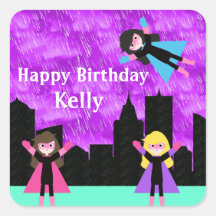 Super Hero Girls Bithday Party Stickers