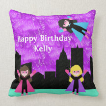 Super Hero Girls Bithday Party Throw Pillow