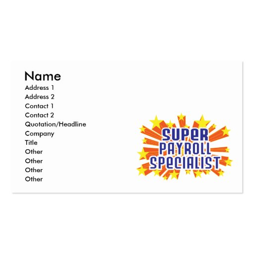 Super Payroll Specialist Business Card Templates (front side)
