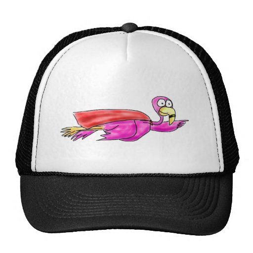 Super Pink Flamingo Fyling Cape Whimsical Art Trucker Hats