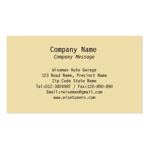 Super Sporty Yellow Business Card (back side)