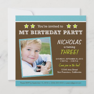Super Star! Boy's Aqua Birthday Party Invitation