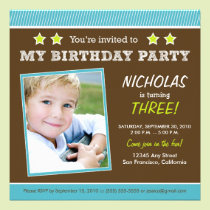 Super Star! Boy's Aqua Birthday Party Invitation invitations