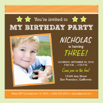 Super Star! Boy's Orange Birthday Party Invite invitations