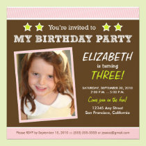 Super Star! Girl's Pink Birthday Party Invite invitations