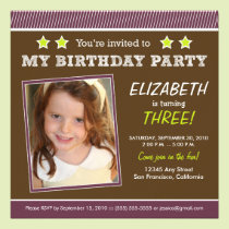 Super Star! Girl's Purple Birthday Party Invite invitations