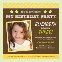 Super Star! Girl's Yellow Birthday Party Invite invitations