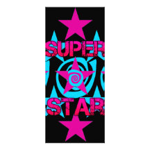 Super Star Hot Pink Teal Swirls Stars Pattern Custom Invitations