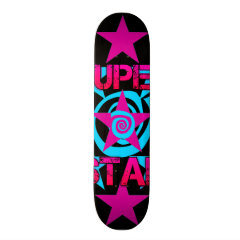 Super Star Hot Pink Teal Swirls Stars Pattern Skateboards