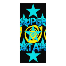 Super Star Teal Yellow Swirls Stars Pattern Announcement