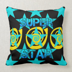 Super Star Teal Yellow Swirls Stars Pattern Pillows