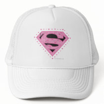 Supergirl Distressed Logo Black and Pink Trucker Hats
