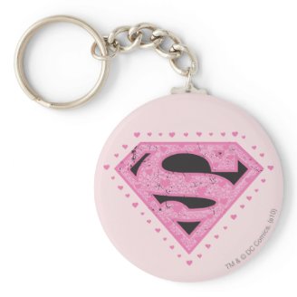 Supergirl Distressed Logo Black and Pink Keychains