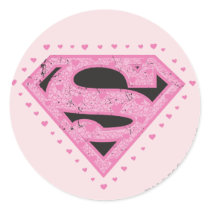 Supergirl Distressed Logo Black and Pink Round Stickers