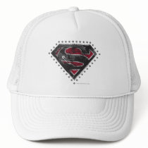 Supergirl Distressed Logo Black and Red Mesh Hats