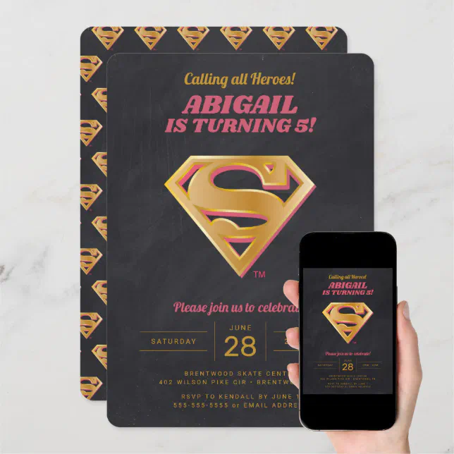 Supergirl Logo Pink And Gold Chalkboard Birthday Invitation Zazzle