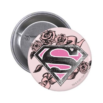 Supergirl Logo with Roses Button
