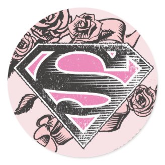 Supergirl Logo with Roses Round Stickers
