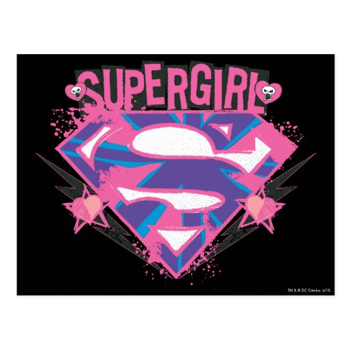 Supergirl Pink and Purple Grunge Logo Postcard Zazzle