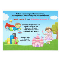Superhero and Princess Birthday Party Invitation