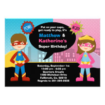 Superhero and Super Girl Birthday Party Invitation