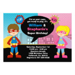 Superhero and Super Girl Birthday Party Invitation