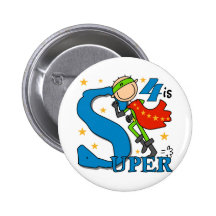 Superhero Boy 4th Birthday Tshirts and Gifts Pinback Buttons
