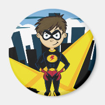 Superhero Boy in City Magnet