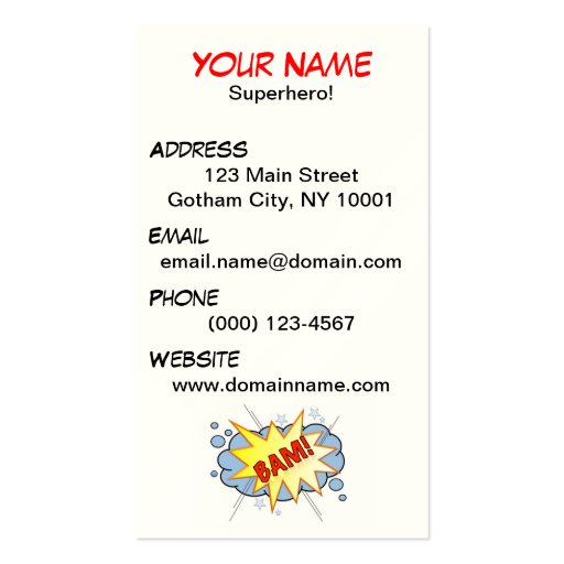 Superhero Business Card 2 (back side)