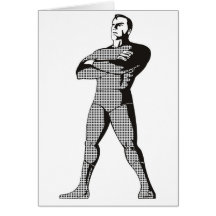 superhero caped male standing comics style card