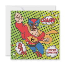 Superhero comic book birthday party photo card custom invite