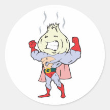 superhero garlic character round stickers