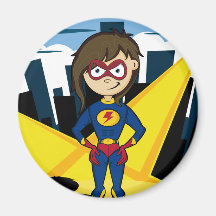 Superhero Girl in City Magnet