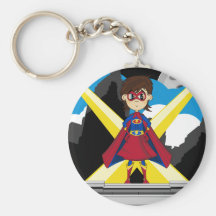 Superhero Girl on Rooftop Key Chain