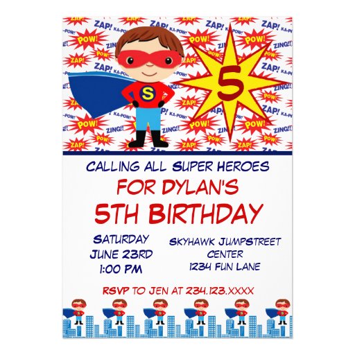 Superhero Kids Birthday Party Invitations for Boys