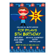 Superhero Kids Boys Birthday Party Invitation Blue