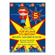 Superhero Kids Boys Birthday Party Invitation Blue