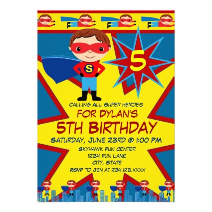 Superhero Kids Boys Birthday Party Invitation Blue