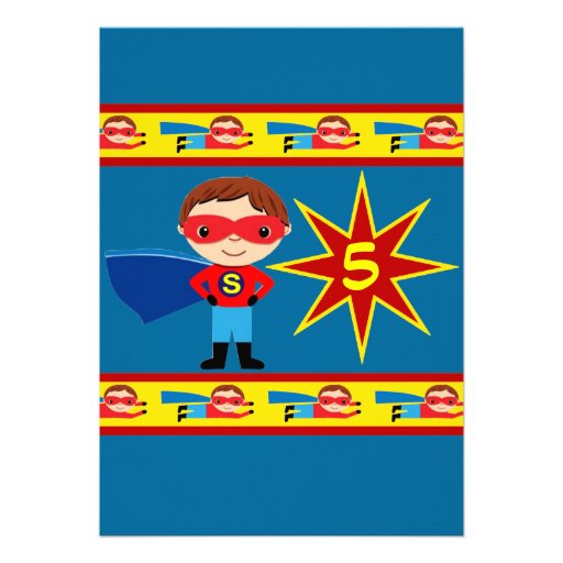 Superhero Kids Boys Birthday Party Invitation Blue