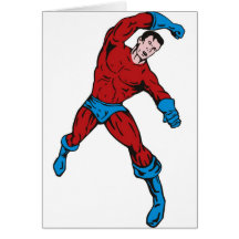 superhero male running punching cartoon greeting card