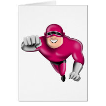 superhero male running punching cartoon greeting card
