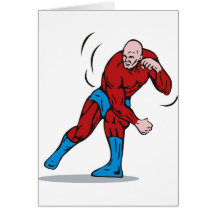 superhero male running punching cartoon card